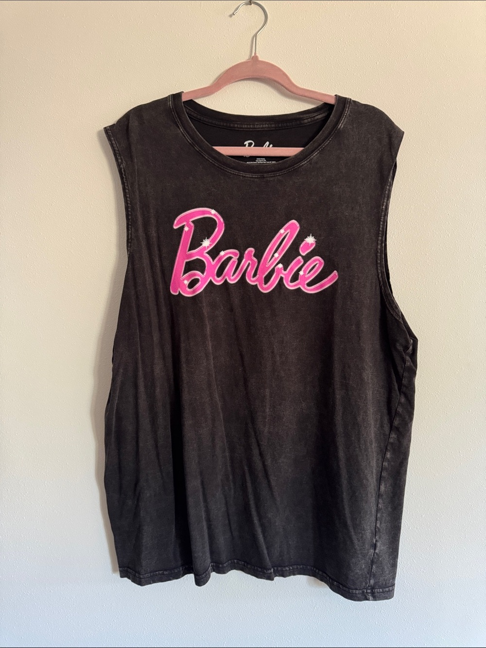 Barbie Black Tank Top with Pink Script Logo